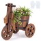 Outdoor 2-Tier Rustic Wood Wagon Planter with Semi-Wheels and Drainage